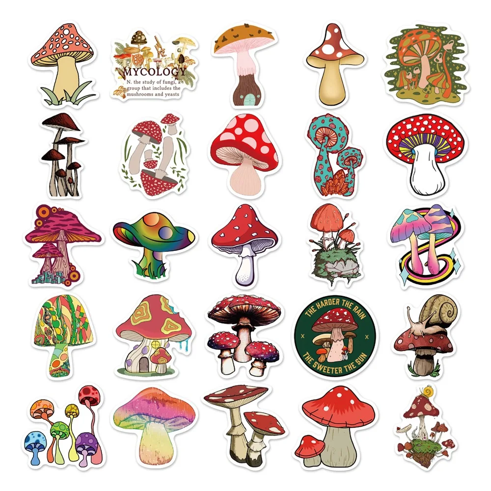 10/30/50Pcs Cartoon Mushroom Waterproof Graffiti Sticker Aesthetic Decorative Luggage Laptop Cup Phone Scrapbook Kids Stickers