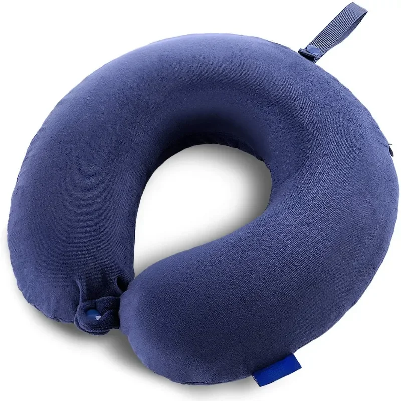 Travel Pillow Memory Foam Head Neck Airplane Pillow Traveling Car Home Office Travel Neck Flight Pillow Snap Strap Soft Cover