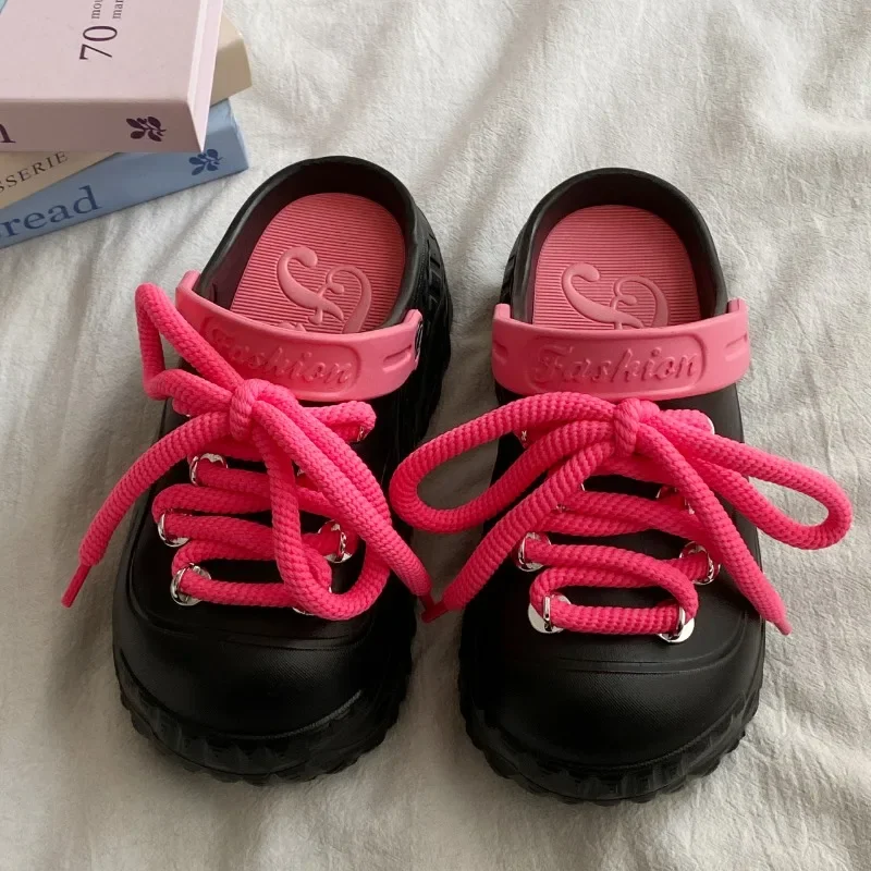 รองเท้าแตะสตรี 2025 รองเท้าผู้หญิงใหม่ด้านหน้า LACE-up แฟชั่นปิดนิ้วเท้า PLUS ขนาดชายหาดผู้ขายที่ดีที่สุดแพลตฟอร์มรองเท้าแตะ zapatos