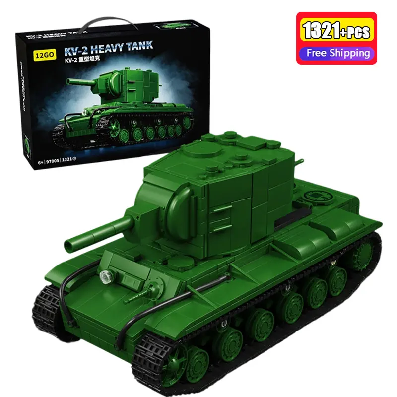 

97005 1321Pcs WWII Soviet KV-2 Heavy Tank Building Blocks Military Model Educational Bricks Construction Toys For Adults