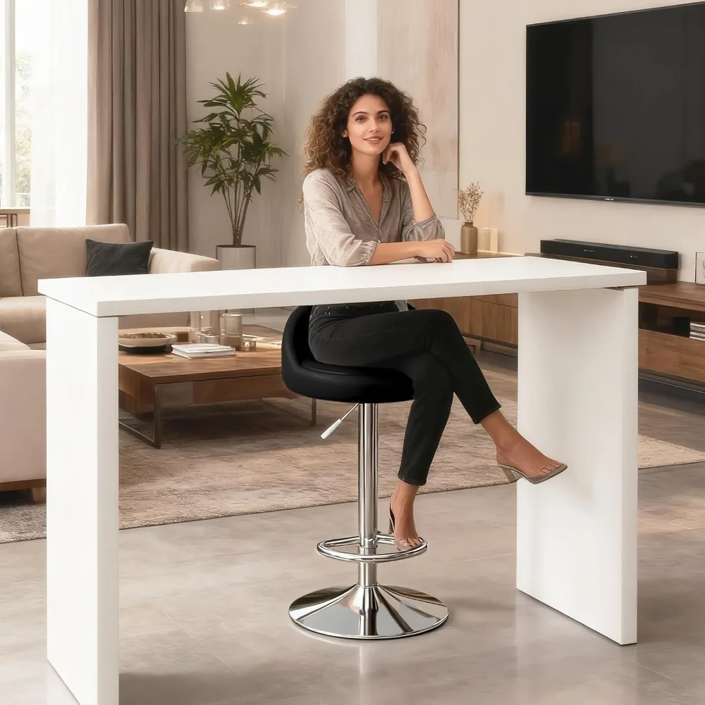 مجموعة مقاعد بار مكونة من 2، مقاعد بار دوارة حديثة مع ظهر منخفض، كراسي بار منجدة قابلة للتعديل، مقاعد للبار من جلد البولي يوريثان بارتفاع #4