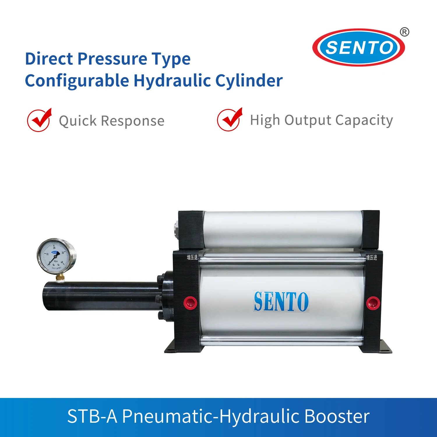 

STB-A-1641N100 Air Driven Hydraulic Booster, Pneumatic Driven, Hydraulic Boosting, High Pressure Output.