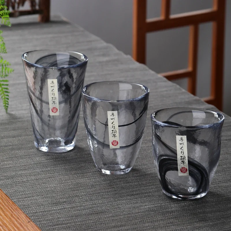 Japanese household Japanese style handmade smudge cloud hammer pattern glass water glass wine glass teacup 1PC