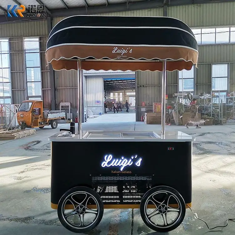 2022 New Design Snacks Food Ice Cream Push Car Freeze Small Popsicle Cart Gelato Cart Kiosk