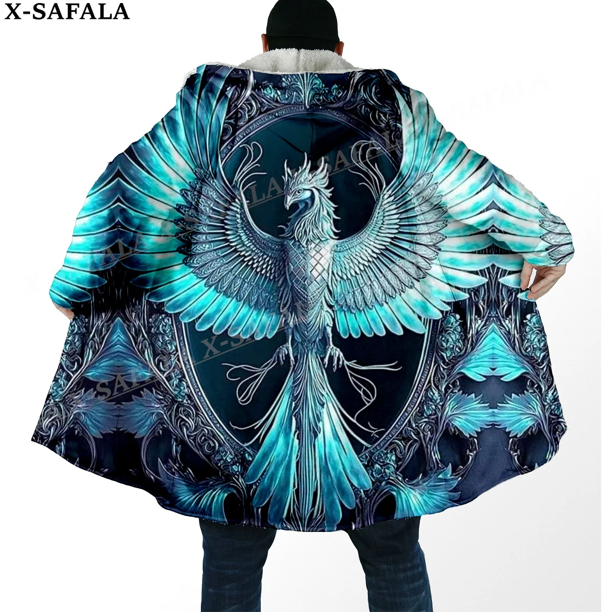 

Trippy Raven Darkness Fire Thick Warm Hooded Cloak Men Overcoat Coat Windproof Fleece Cape Robe Hooded Blanket-3