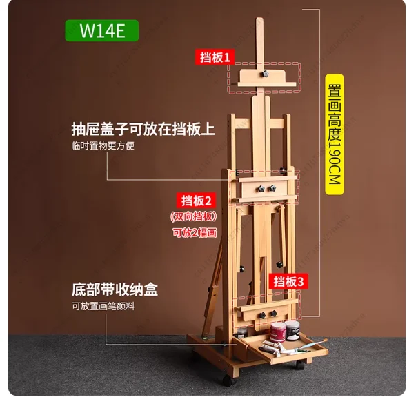 Flat Dual-purpose Easel Adjustable Beauty Belt Wheel Folding Display Stand Special Oil Painting Stand for Sketch