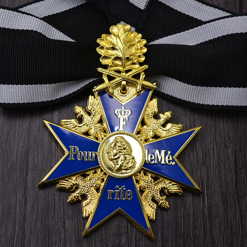 NONE Preußische blaue Max-Kreuz-Medaille, Frederick, europäische Krone, Eichenblatt, Tapferkeit, Medaille, Abzeichen, preußische Medaille, Militärzubehör 4