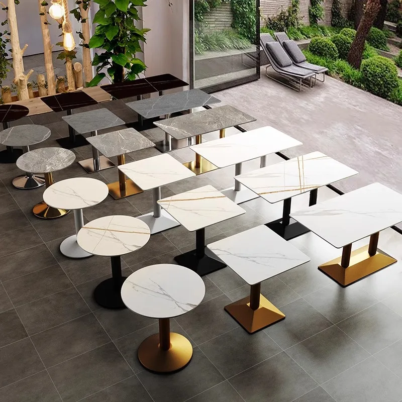 Light luxury rock slab dining table fast food cafe canteen service area milk tea shop long square circle negotiation table