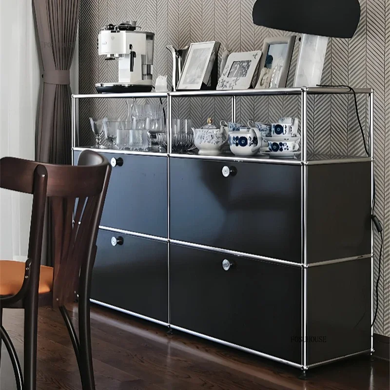 Luxuriöser Wohnzimmerschrank aus Edelstahl, modulares Esszimmer, Sideboard, Schrank, Design, Retro-Aufbewahrung, Kaffeemaschine, niedriges Lagerregal