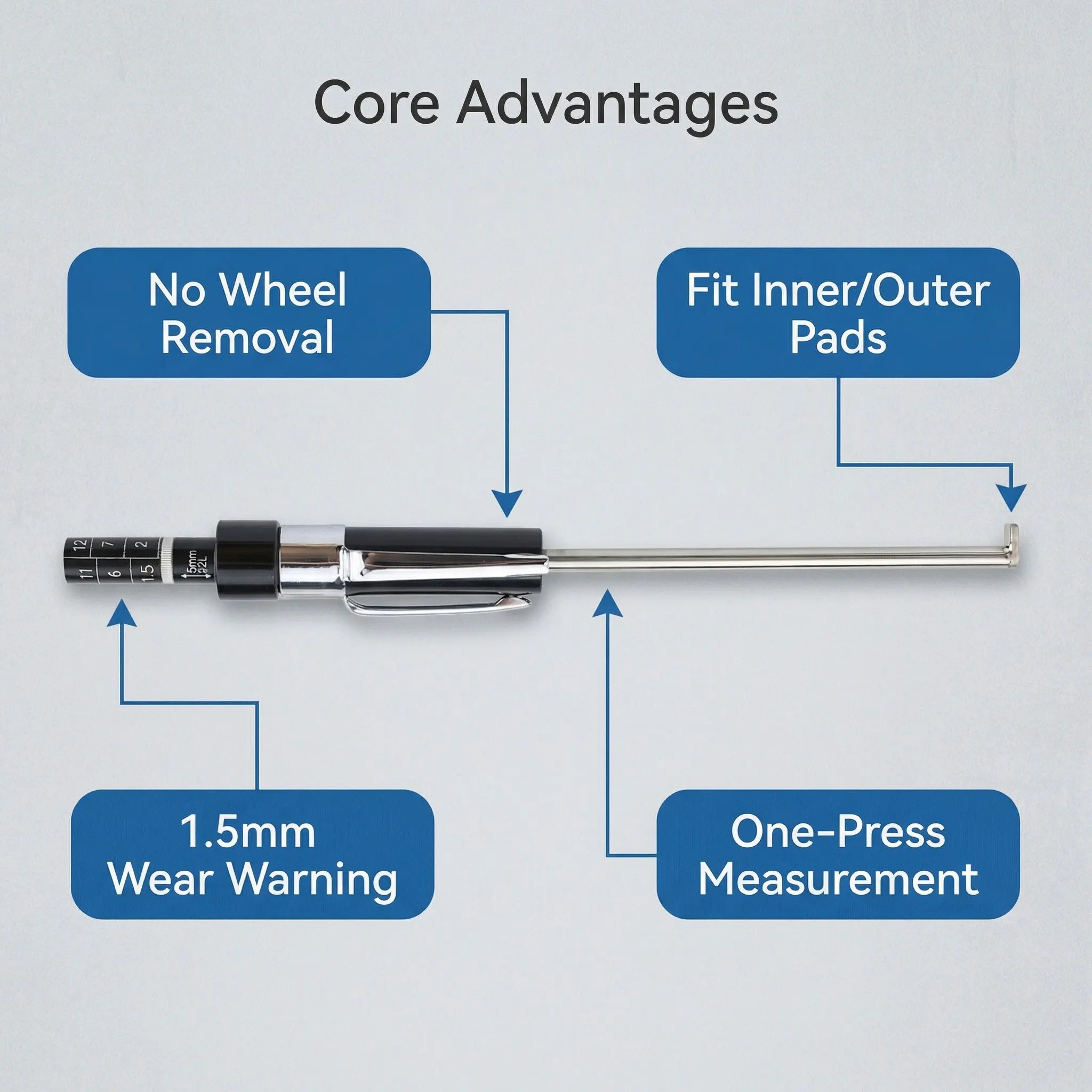 

Car Brake Pad Inspection Pen Ruler Brake Pad Measuring Tool Suitable for 6mm / 0.2 Inch Thickness, Brake Pad Gauge