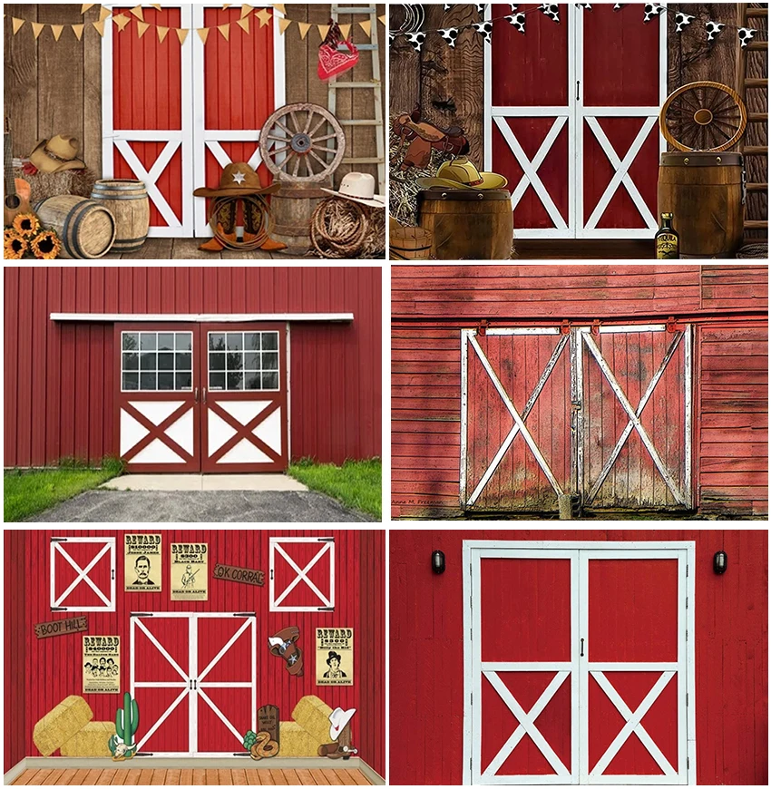 

Retro Old Vintage Red Barn Backdrops Photography Western Cowboy Baby Adult Portrait Wooden House Door Birthday Party Backgrounds