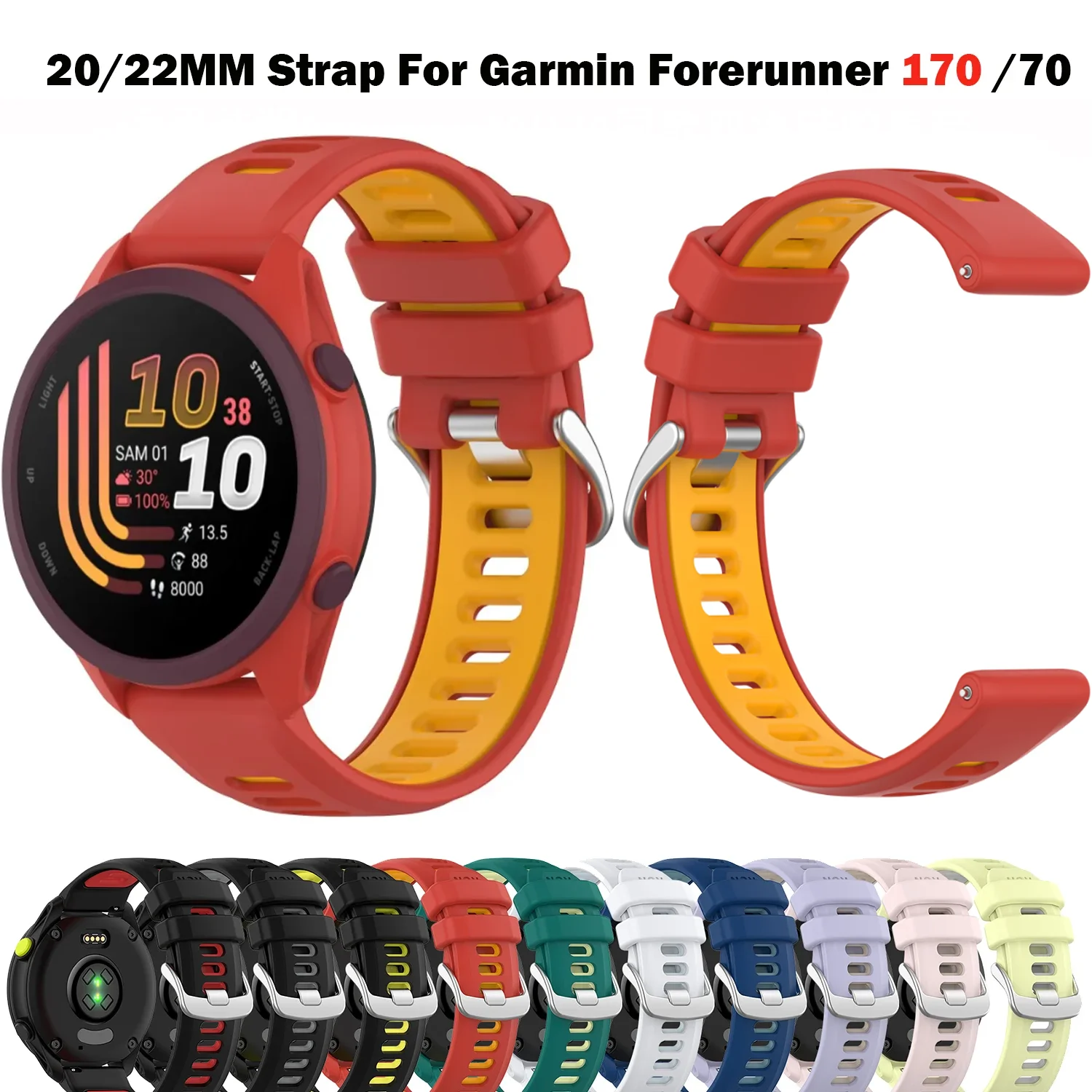Zweifarbiges Silikon-Ersatzarmband für Garmin Forerunner 170 245 255 165 645 Venu 3 Langlebiges Sport-Armband Zubehör