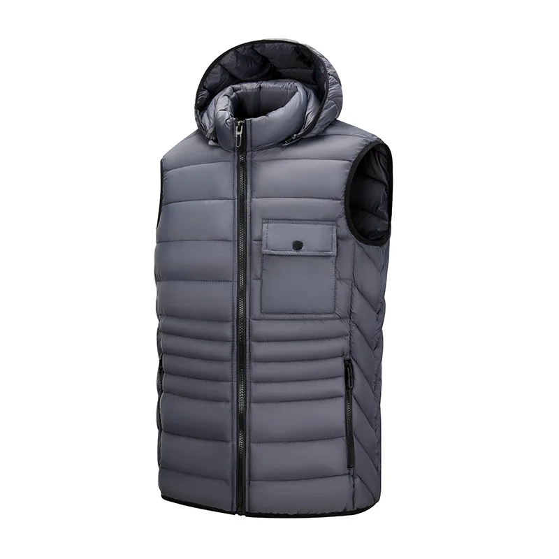 2024 new autumn winter men\'s vest with detachable hat cool vest down cotton jacket warm sleeveless cotton jacket for men