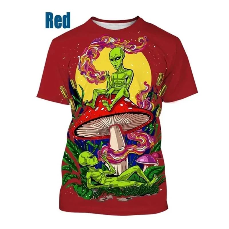 Mushroom 3D printed T-shirt with plant pattern round neck short sleeved forest casual unisex top T-shirt, high-quality T-shirt