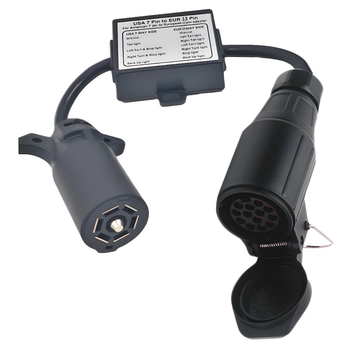 US Vehicle 7-Way Blade Connector to European 13-Pin Round Trailer Light Converter Plug and Play for Stable Trailer Lighting