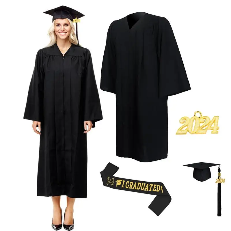 Vestido de graduação unissex com borla, boné, boné, ensino médio, universidade, graduação, cerimônia, 2023