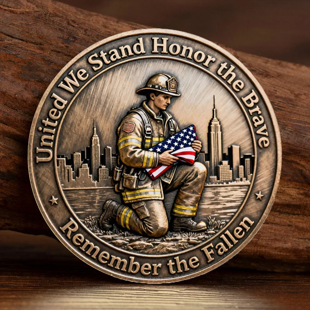 Монета из коллекции «Единые мы, слава героям» с бронзовым покрытием, посвященная 343 пожарным, которым никогда не забудут, сувенирная монета от 11 сентября 2001 года.