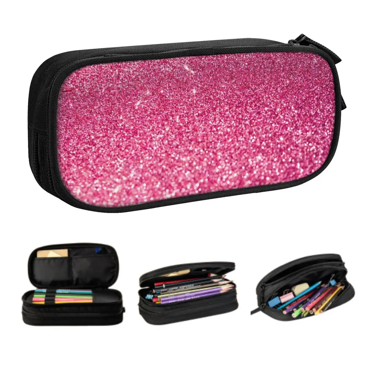 Custom Silver Pink Glitter Sparkle Diamond Pencil Cases for Bling Crystal Rhinestone Large Capacity Pen Bag Box Stationery