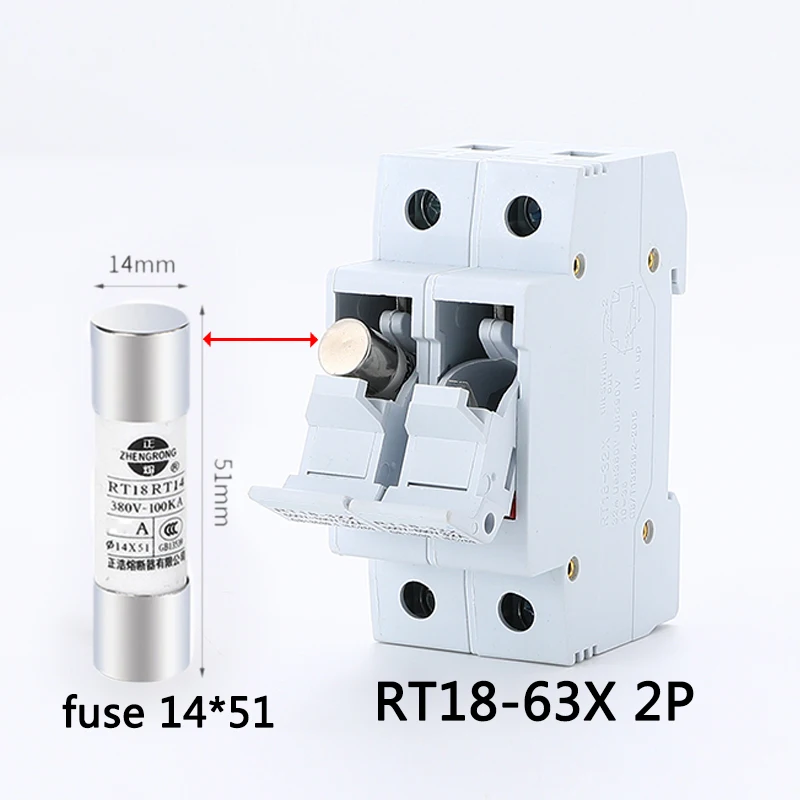 Installation of fuse guide rail RT18-63X 1P 2P 3P 4P 2A3A5A6A8A10A12A16A20A25A32A40A50A63A suitable for 14X51mm AC500V-AC690V