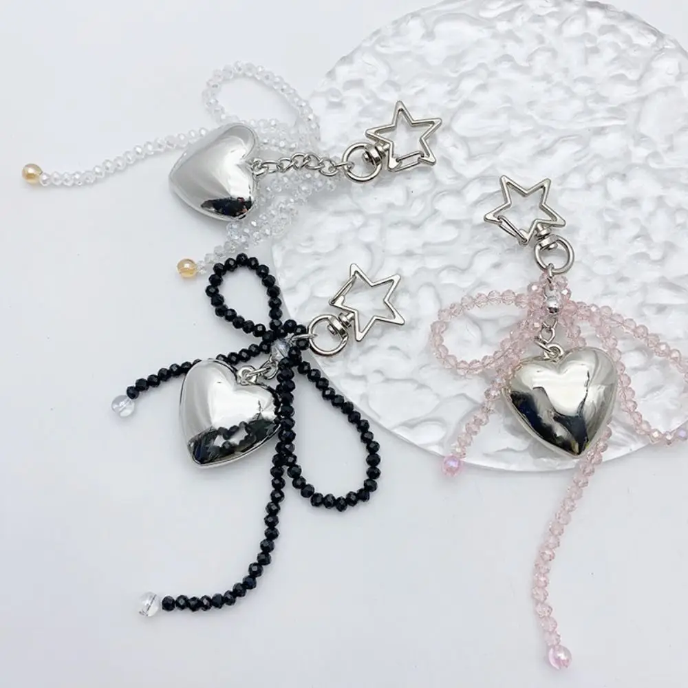 

Creative Beaded Bow Bag Pendant Balletcore Metal Bowknot Keychain Backpack Decoration Korean Style Y2k Bag Hanging School