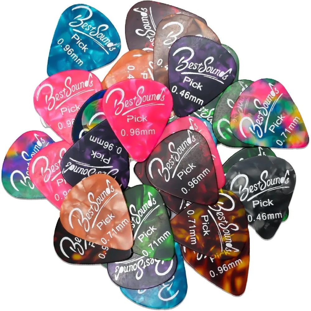 10 Pack Celluloid Guitar Picks, Multi-Color Pearl Texture Plectrums Mixed Thickness, Universal Guitar Pick Set for Acoustic Electric Folk Ukulele Guitar Players