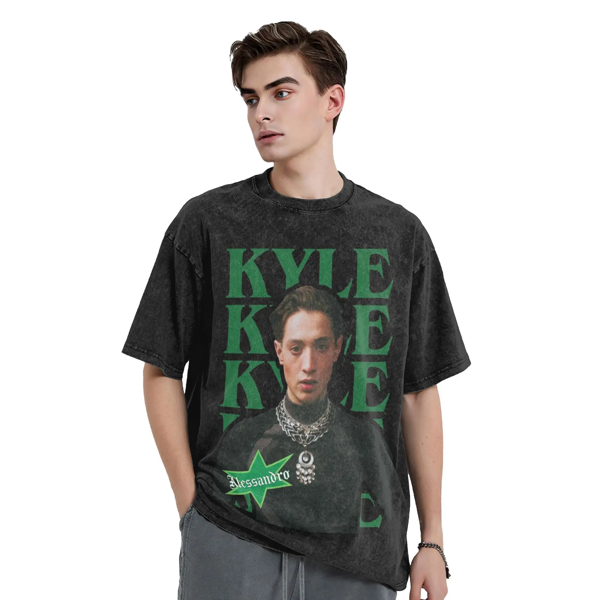 

Washed T Shirts Kyle Alessandro Lighter Eurovisions 2025 Hip Hop Fashion T-Shirt 100% Cotton Summer Tops Tee Shirt for Men Women