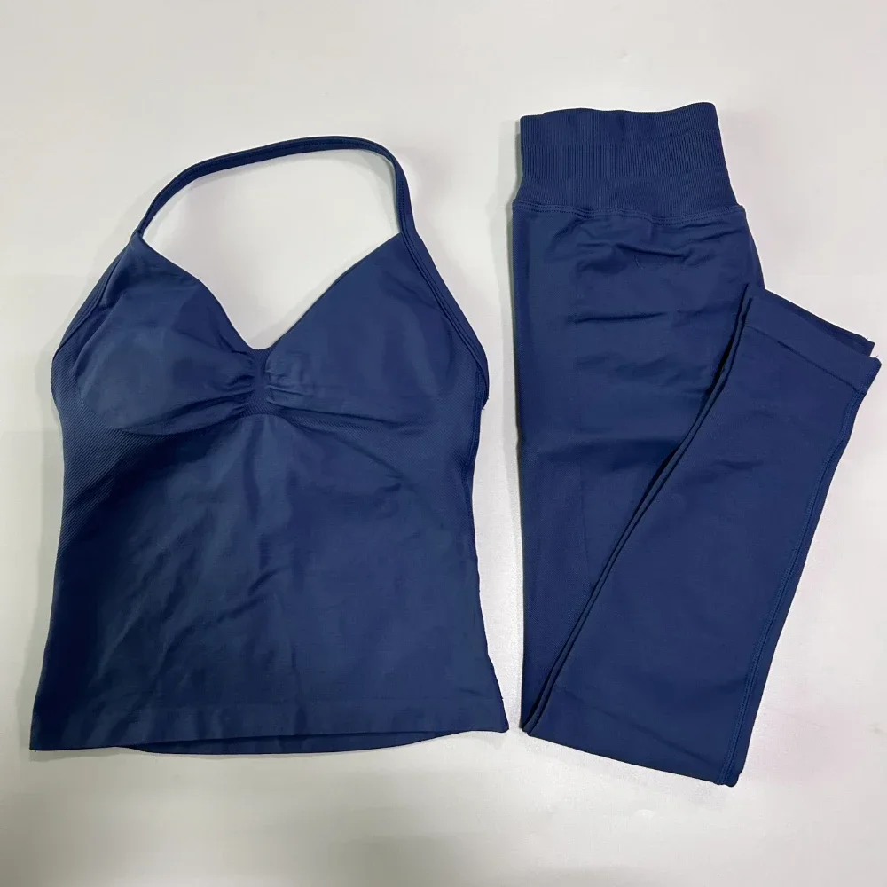 Nahtloses Gym-Set für Damen: Tanktops, High-Waist-Scrunch-Yoga-Leggings, Fitnesskleidung, Workout-Sets, Sportbekleidung, Gym-Anzug, Activewear – Detail 23