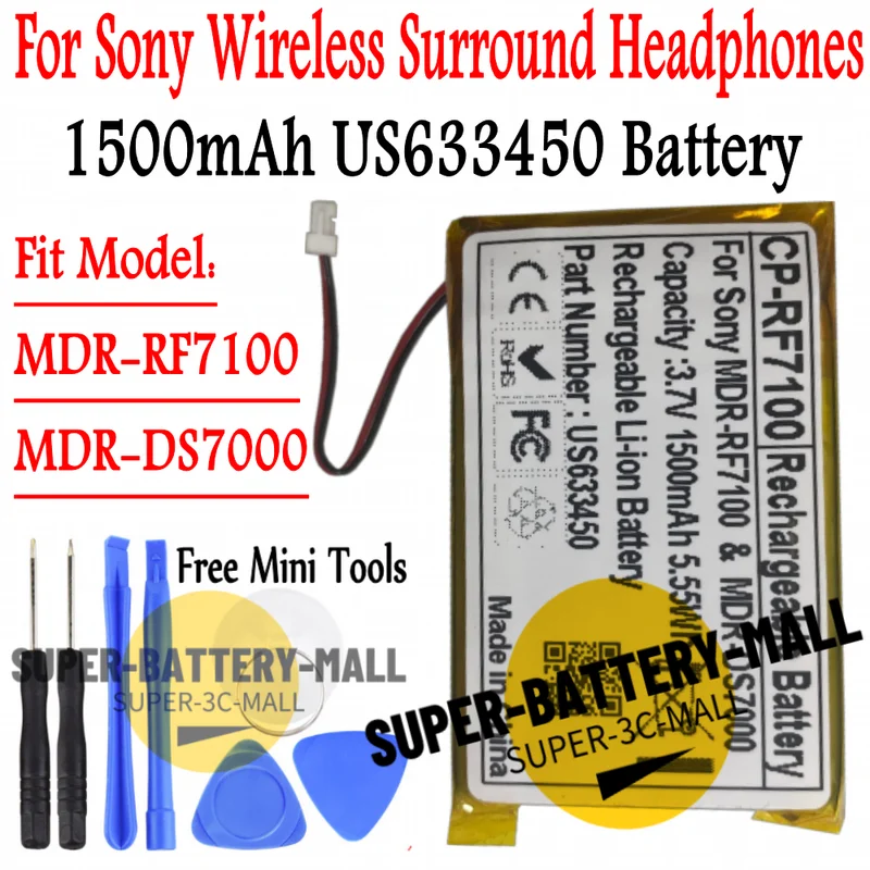 

1500mAh Rechargeable Battery For Sony MDR-RF7100 & MDR-DS7000 Headphone US 633450