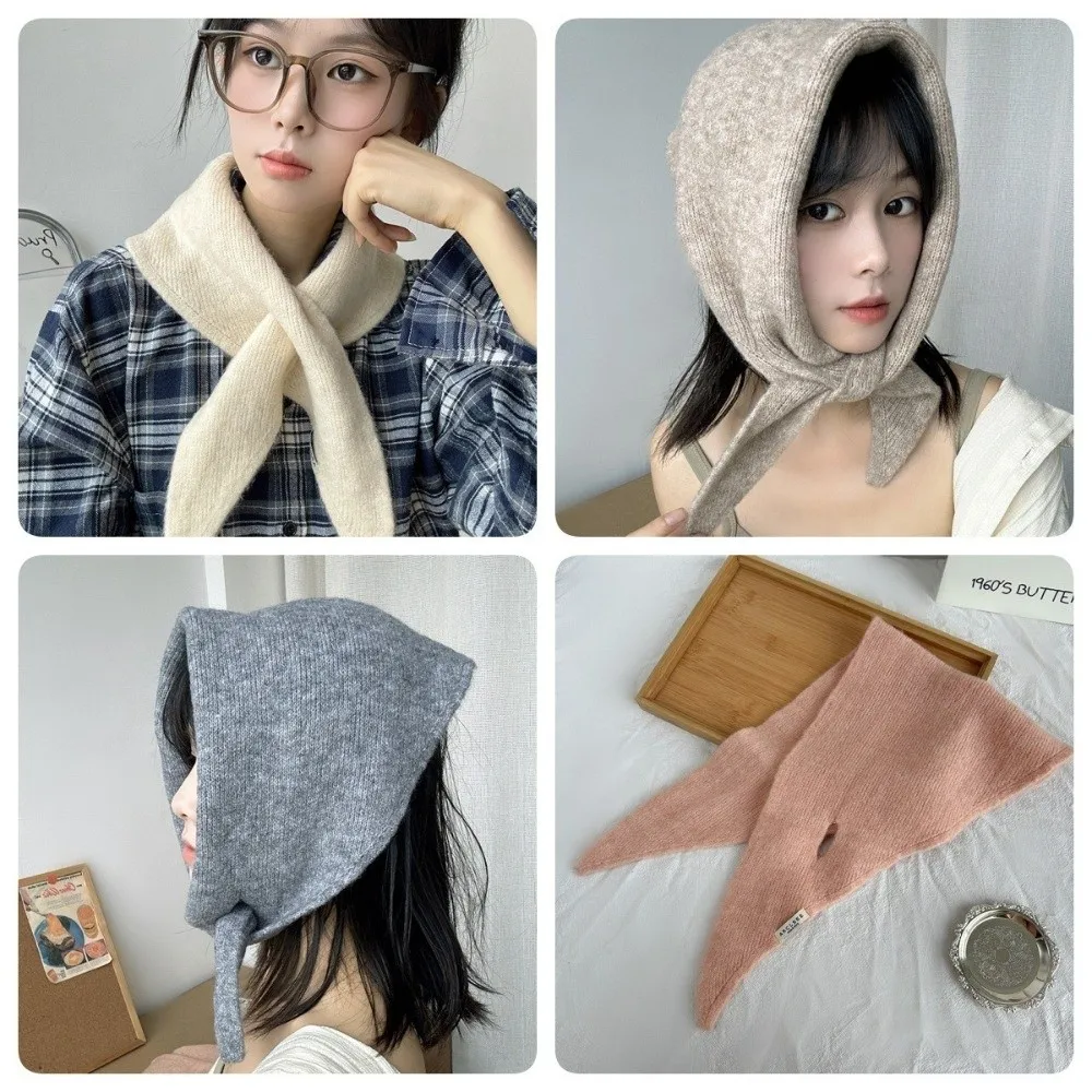 New Windproof Neck Warmer Coldproof Triangular Knitted Scarf Knitted Warm Neckerchief Gift