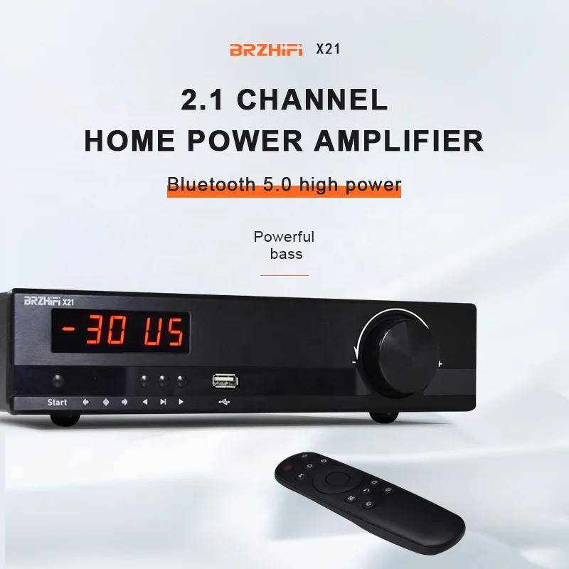 BRZHIFI X21 TPA3255*2 2.1 Channel Home Audio Amplifier ES9018K2M Decoding LDAC DSP BT 5.0 150W*2 Stereo Amp U Disk Phone App