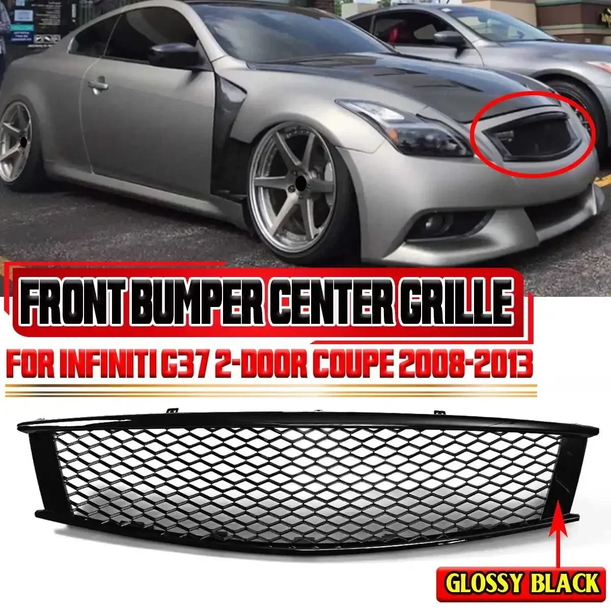 Car Front Bumper Honeycomb Mesh Centre Panel For Infiniti G37 2-Door Coupe 2008 2009 2010 2011 2012 2013 Racing Grills Body Kit