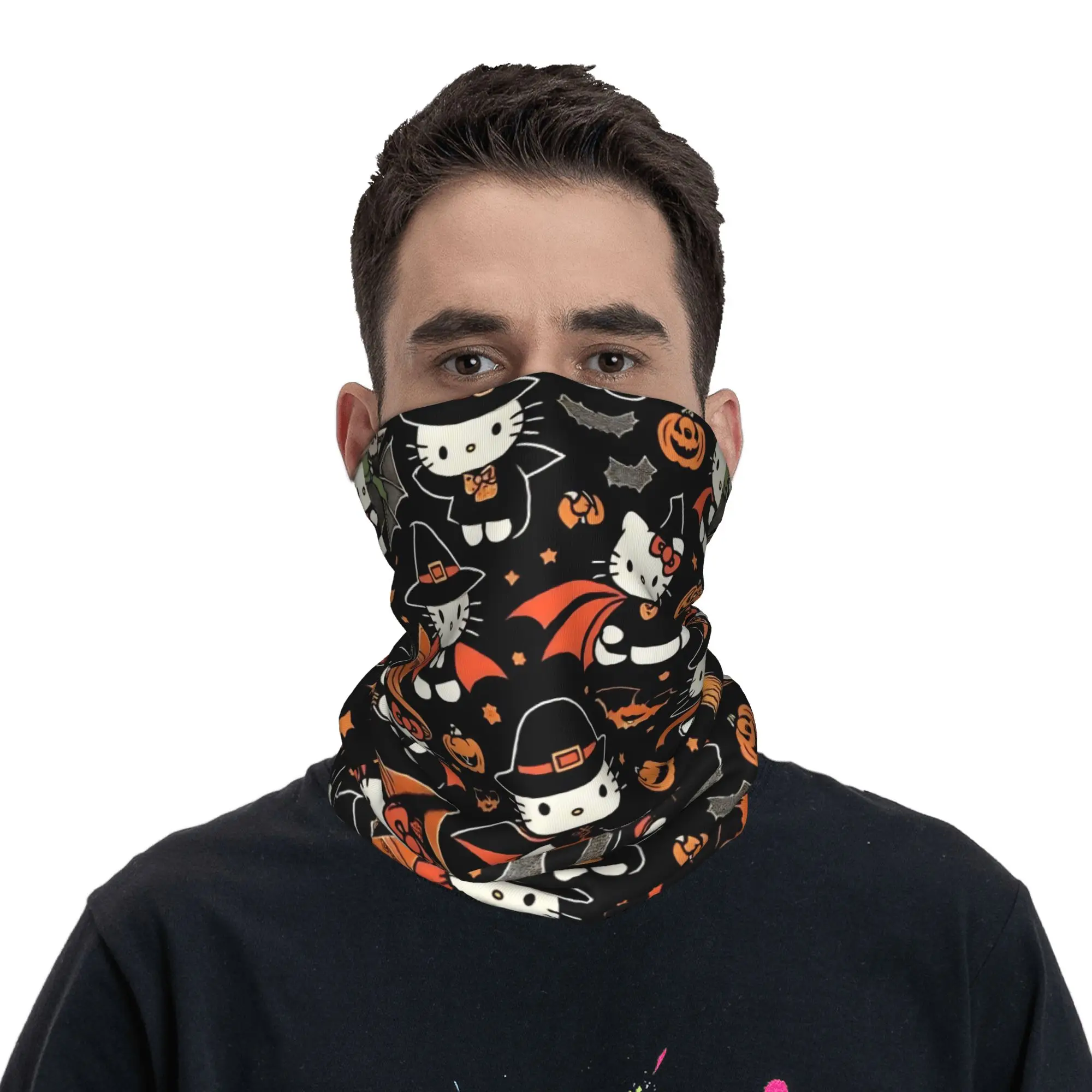 هالوين مرحبا كيتي الخفافيش باندانا الرقبة الجراب المطبوعة أقنعة قناع الوجه وشاح ركوب الدراجات الصيد للرجال النساء الكبار يندبروف #5