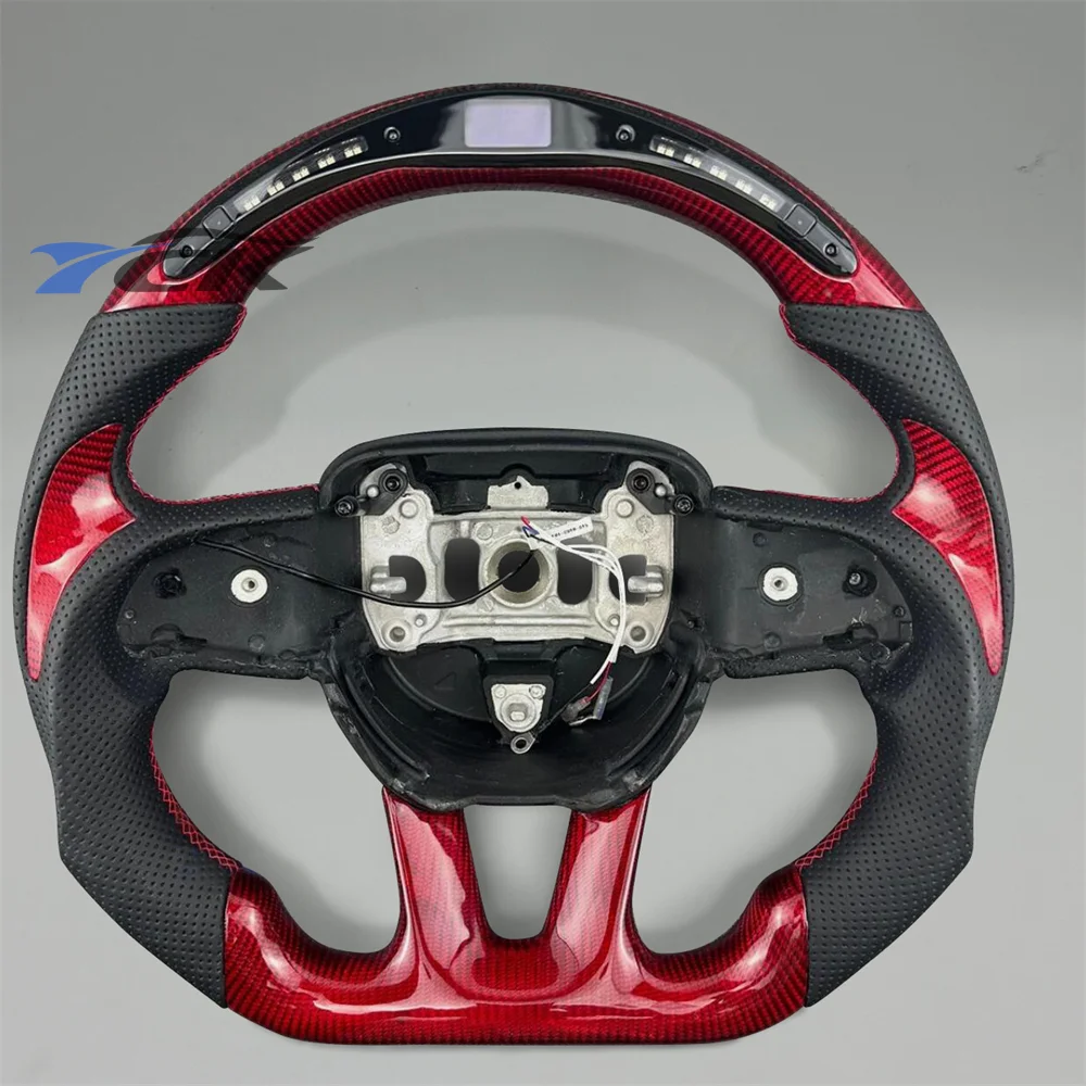 

LED Steering Wheel For 2015-2024 Dodge Charger Carbon Fiber Black Perforated Leather Car accessory