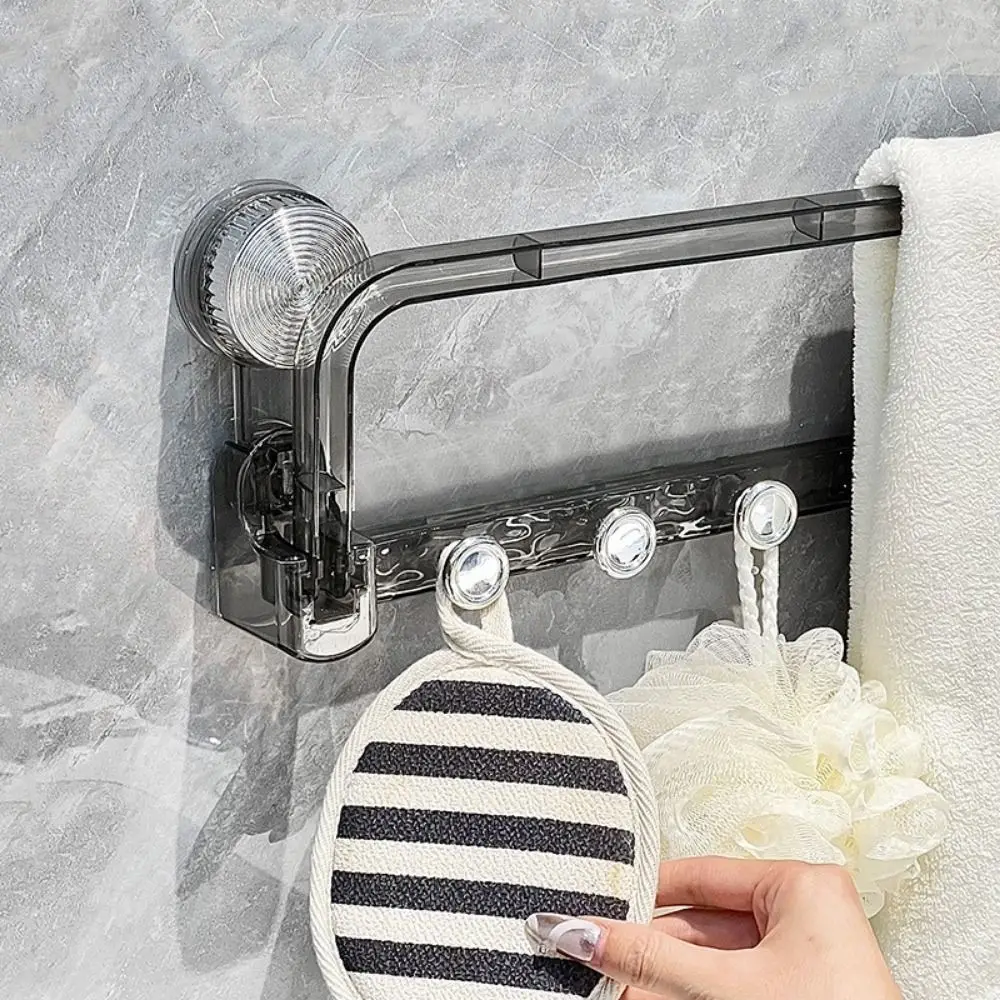 Plastic Suction Cup Storage Rack Wall Mounted Punch Free Towel Storage Rack with Hooks Space Saving Towel Bar Bathroom
