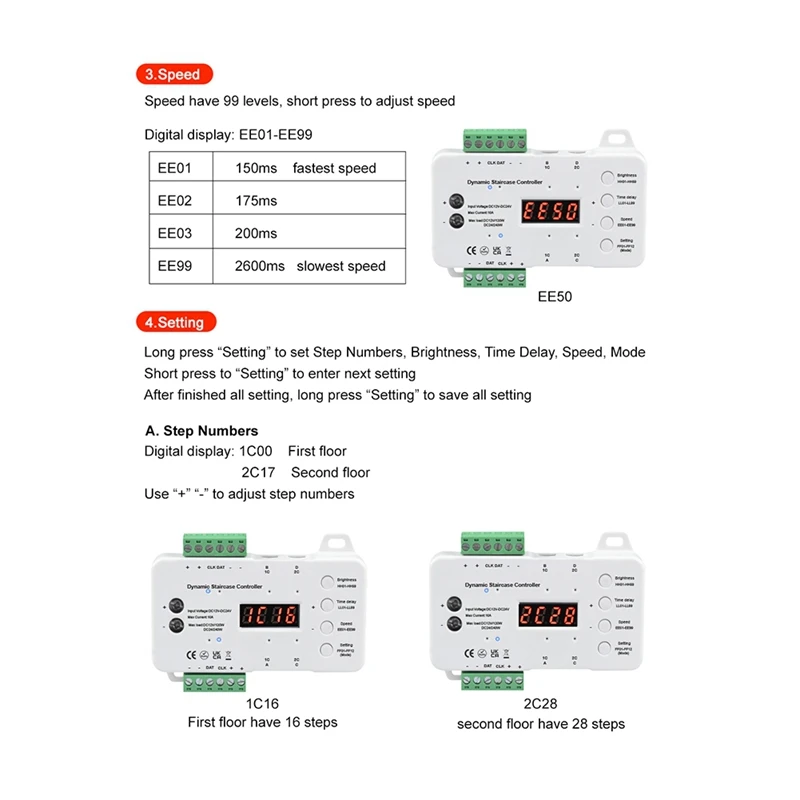 SEWS-10A 240W PIR Motion Sensor Stair Step LED COB Single Color Light Strip Smart Dimmer Controller DC 12V 24V(RL-STEP-05)