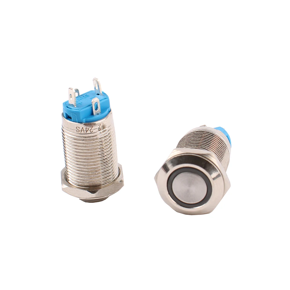 1pc 12mm Waterproof Anti-Vandal Metal Push Button Annular Switches Momentary Latching 3V 24V 1NO Green Red