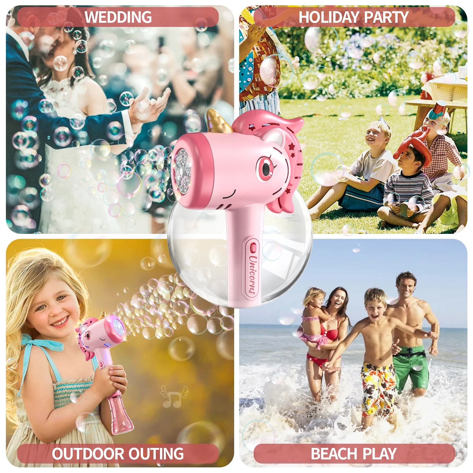 Unicorn Auto bulle baguette fabricant pistolet automatique bulle baguette souffleur Machine jouets avec musique légère pour fille naissance gay cadeau