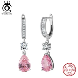 ORSA JEWELS Genuine 925 Sterling Silver 5A Clear Pink CZ Dangle Earrings with Rhodium Drop Earrings for Women Jewelry LZE33