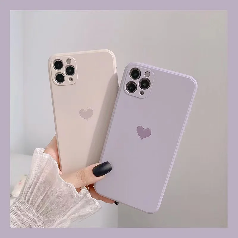 

Korean Solid Candy Color Love Heart Phone Case For iPhone 13 12 11 14 Pro Max XS Max XR X 8 7 14 Plus Soft Silicone Bumper Cover