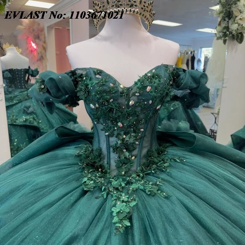 EVLAST-vestido verde esmeralda Quinceanera, vestido de baile, aplique de renda, perolização com laço, doce 16, XV 15, 15 anos, SQ76