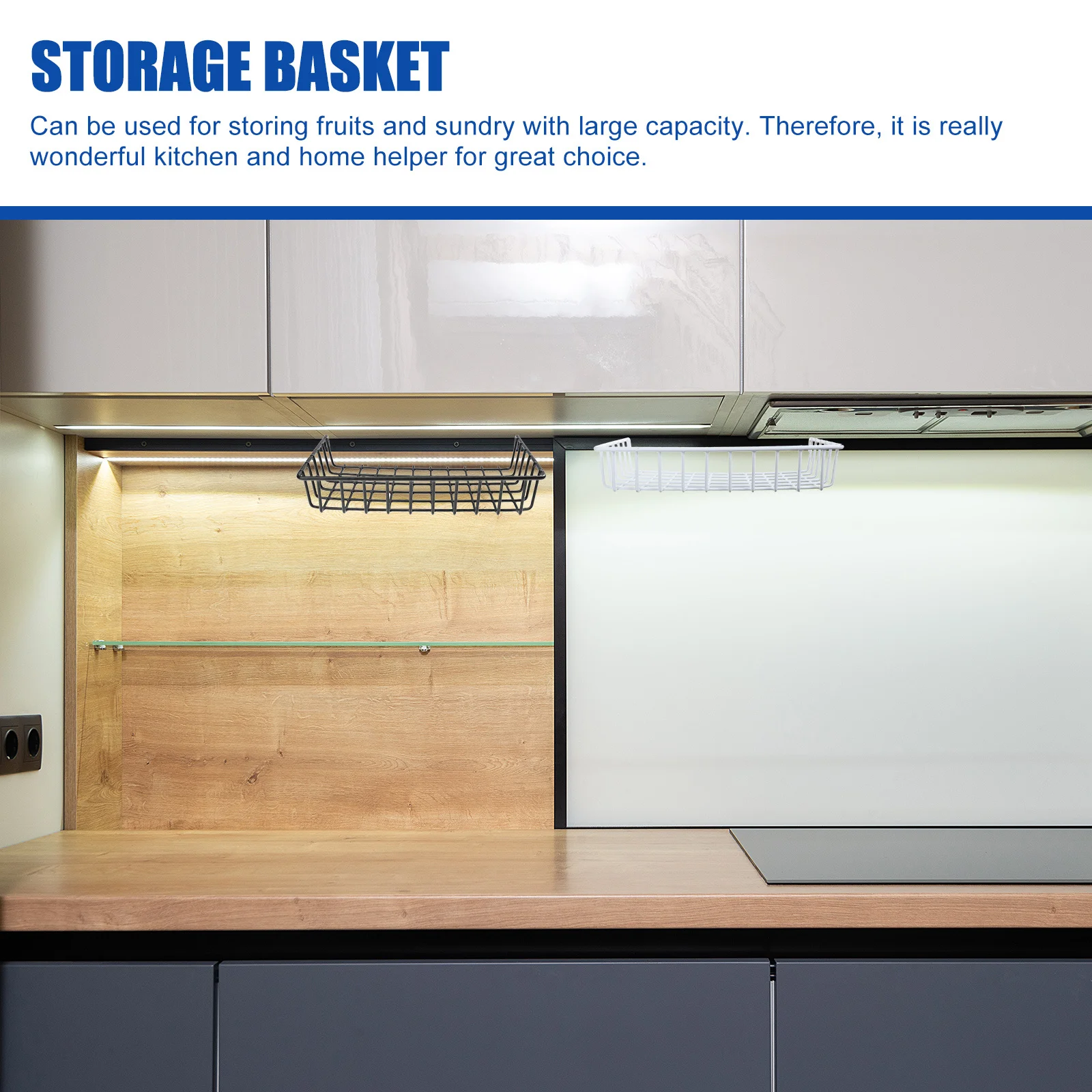 

2Pcs Storage Basket Iron Fruit Basket Multipurpose Kitchen Bathroom Hanging Snack Holder Large Capacity Organizer