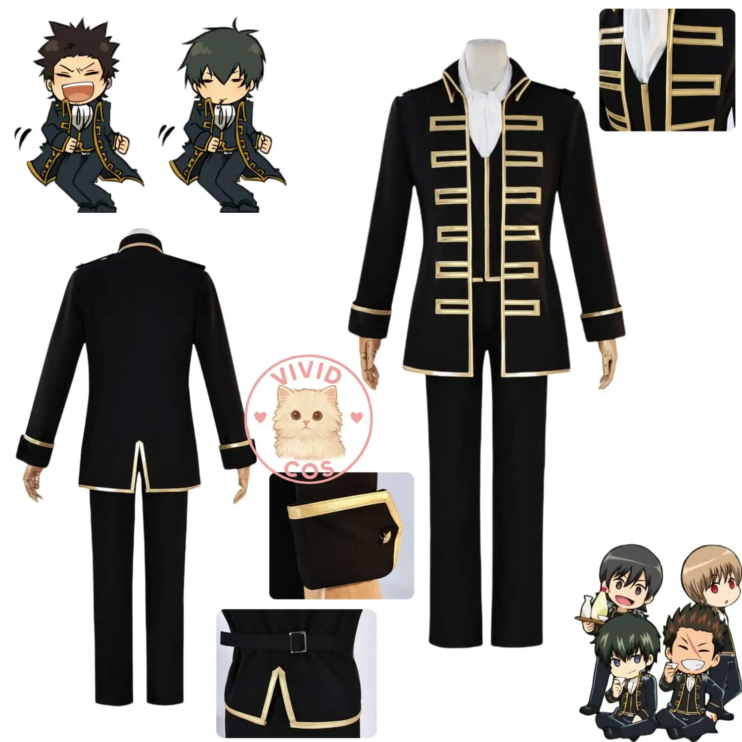 

Hot Anime Shinsengumi Cosplay Anime Hijikata Toushirou Role Play Okita Sougo Costume Black Uniform Suits for Men Comic Con Party