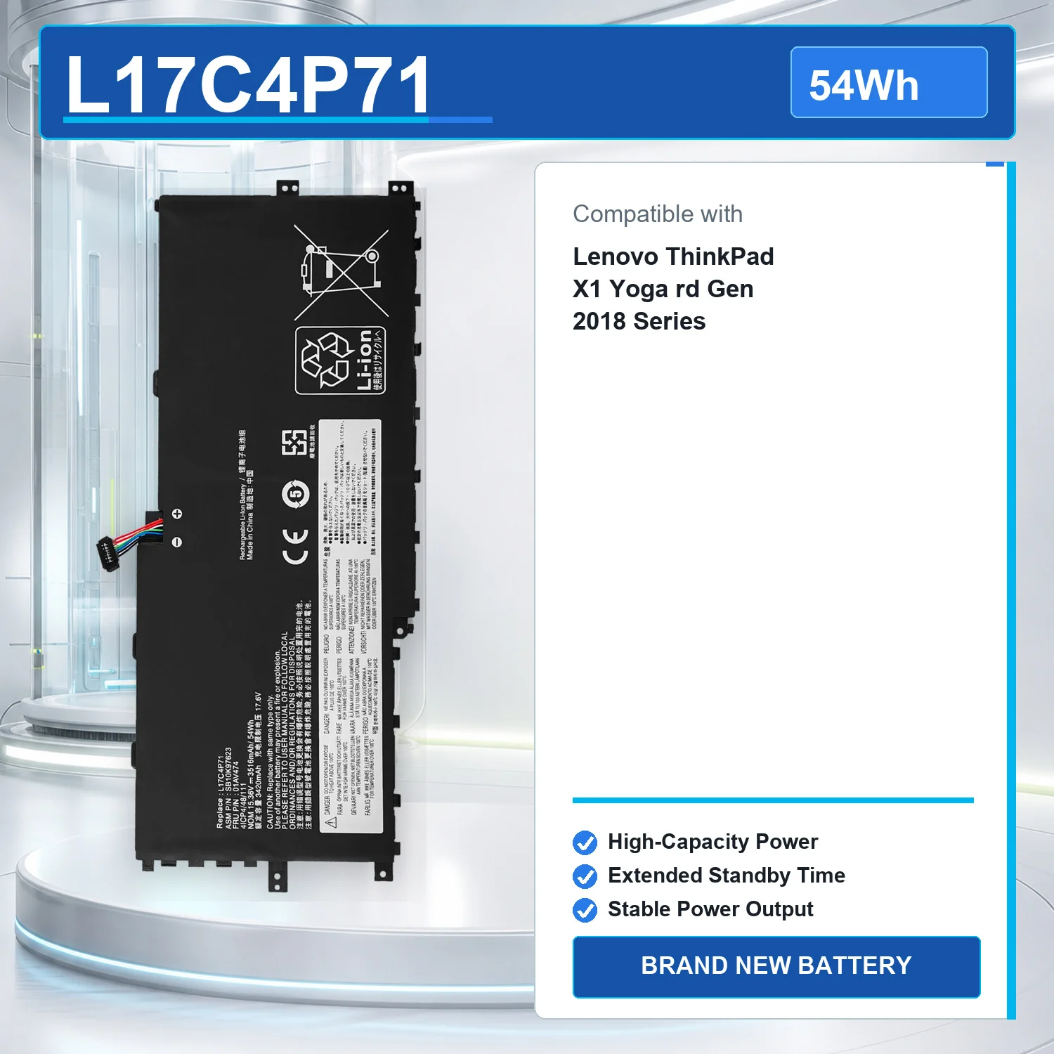 L17C4P71 54Wh 15.36V Laptop Battery For Lenovo ThinkPad X1 Yoga 3rd Gen 01AV474 L17C4P71 L17M4P71 L17M4P73 SB10K97638