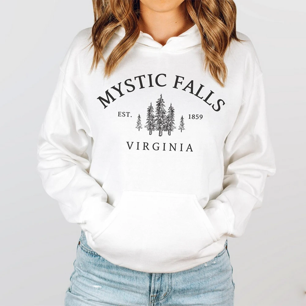 Рубашка Mystic Falls худи «Virginia» ators, пуловеры унисекс с длинным рукавом и круглым вырезом, худи, Повседневный свитер для фанатов вампира