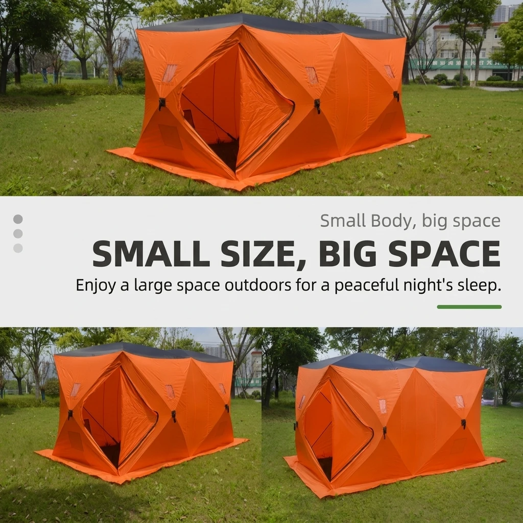 Outdoor Quilted Double Layer Ice Fishing Tent 300D Oxford, Windproof, Waterproof, Warm, Cold Proof, No Setup, Winter Use 5-8