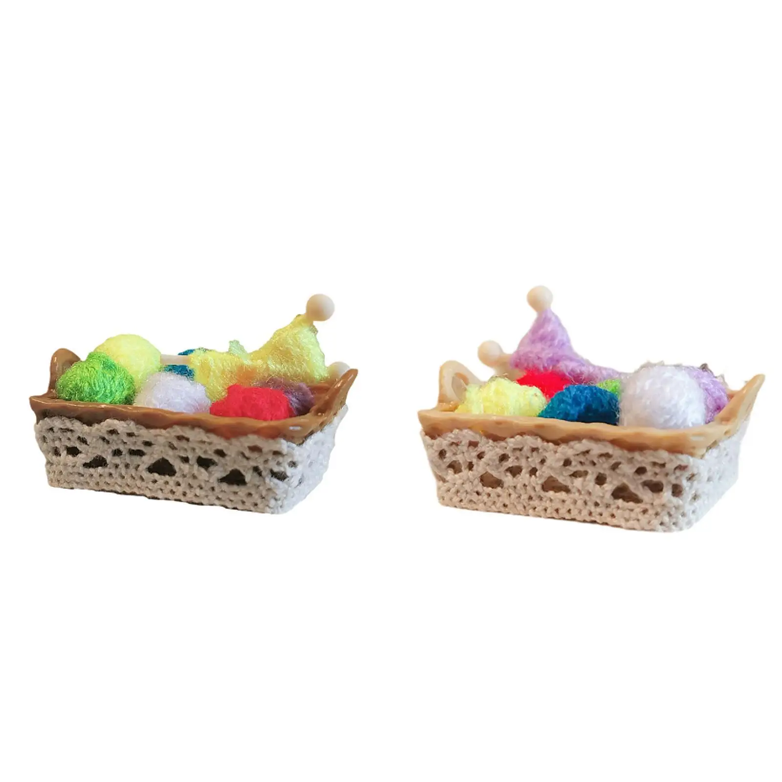 1:12 Scale Dollhouse Woolen Yarn in Basket Mini Dollhouse Basket for Desktop