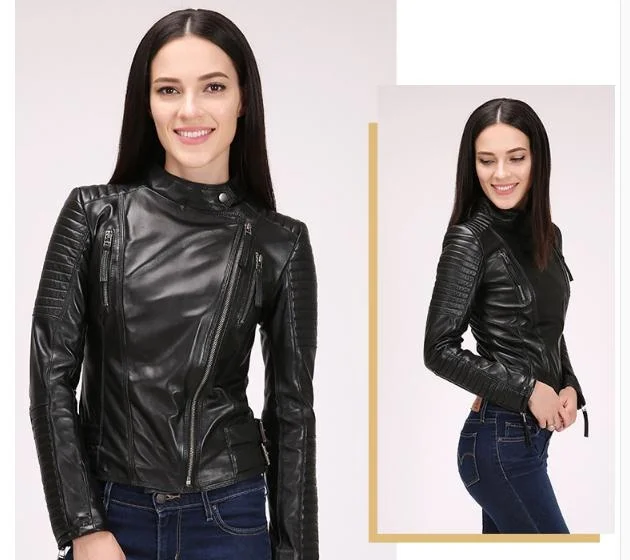 shipping,women's 100% sheepskin Free jacket.spring woman genuine leather jackets.fashion slim coat.plus size motor clothes