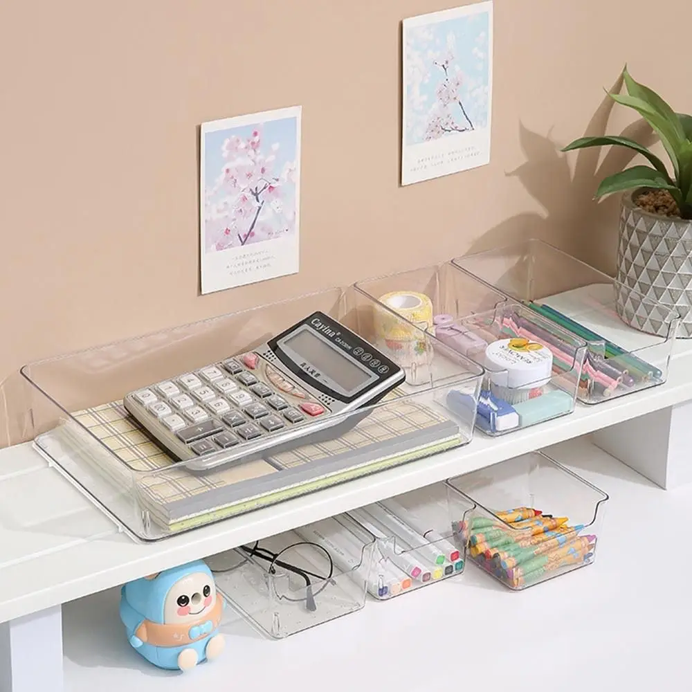 Transparent Transparent Desk Storage Box Wave Point Anti-Scratch Clear Drawer Organizer Space Saving Plastic