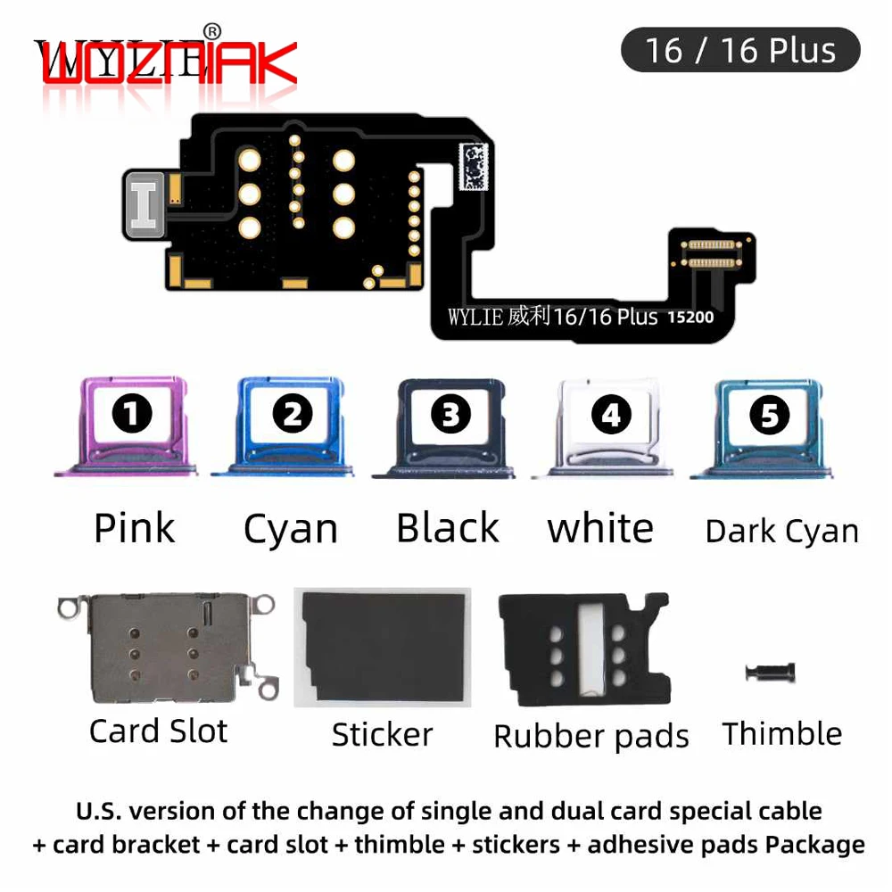 Версия WYLIE США для двойной карты ESlM, лоток для кабельных карт, слот для карт, наперсток, втулка, наклейка, двойная карта SlM для IPHONE 16, 16 Plus, 16 PM
