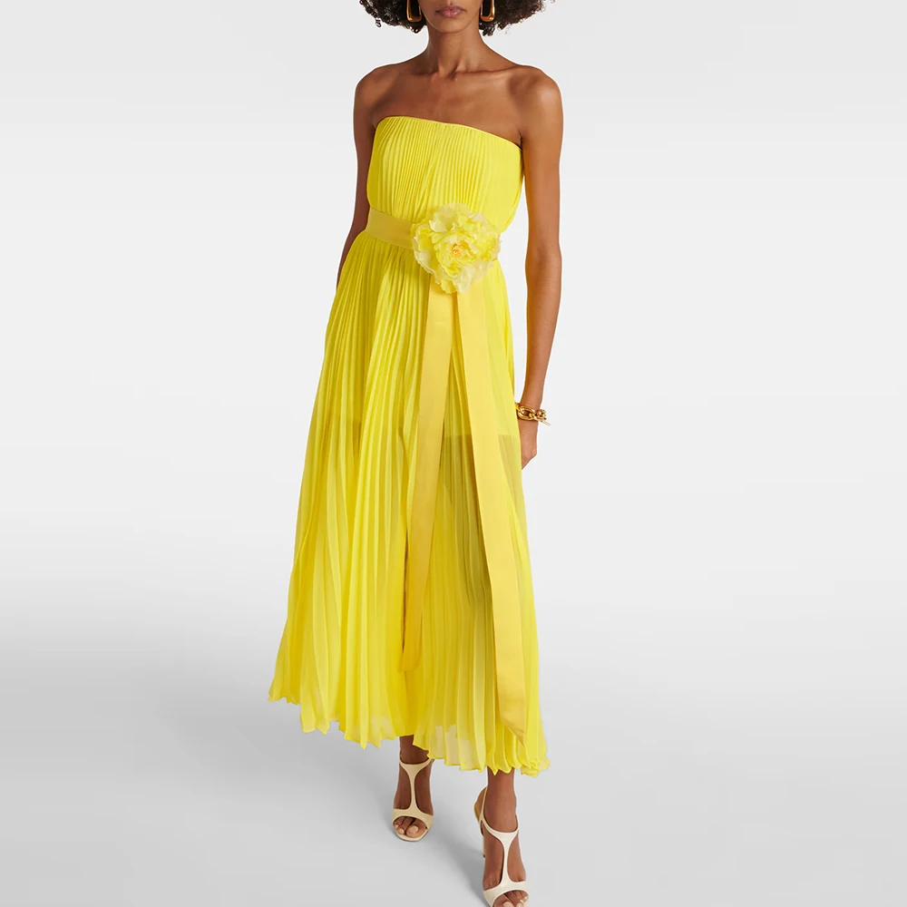 

Chiffon Evening Dress For Sexy Women 정장원피스 Vestidos de festa Elegant Flower Pleat Fashion Yellow Cocktail Prom Gown 2024